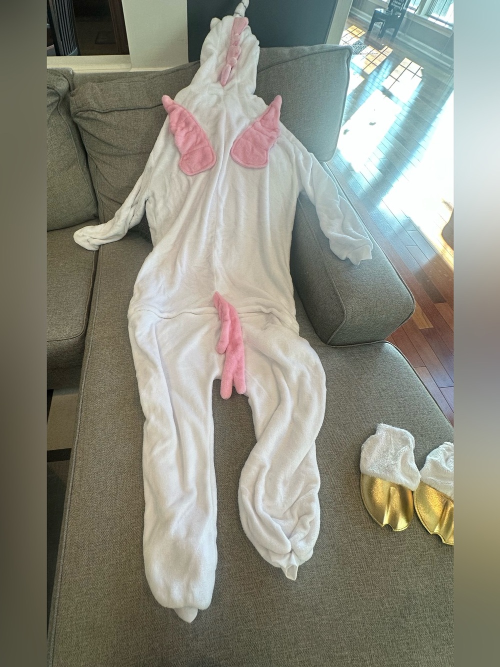 PatPat Adult White and Pink Unicorn Footie One-Piece Pajamas / Costume